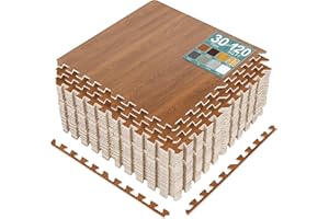 Sorbus 120 Sq. Ft. Wood Grain Floor Tiles Foam Mat EVA Interlocking Mats Tile 3/8-Inch Thick Flooring Wood Puzzle Exercise Ma