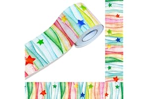 60 Feet Bulletin Board Borders, Watercolor Straight Rolled Border Trim with Colorful Stars Decoration for School, Classroom &