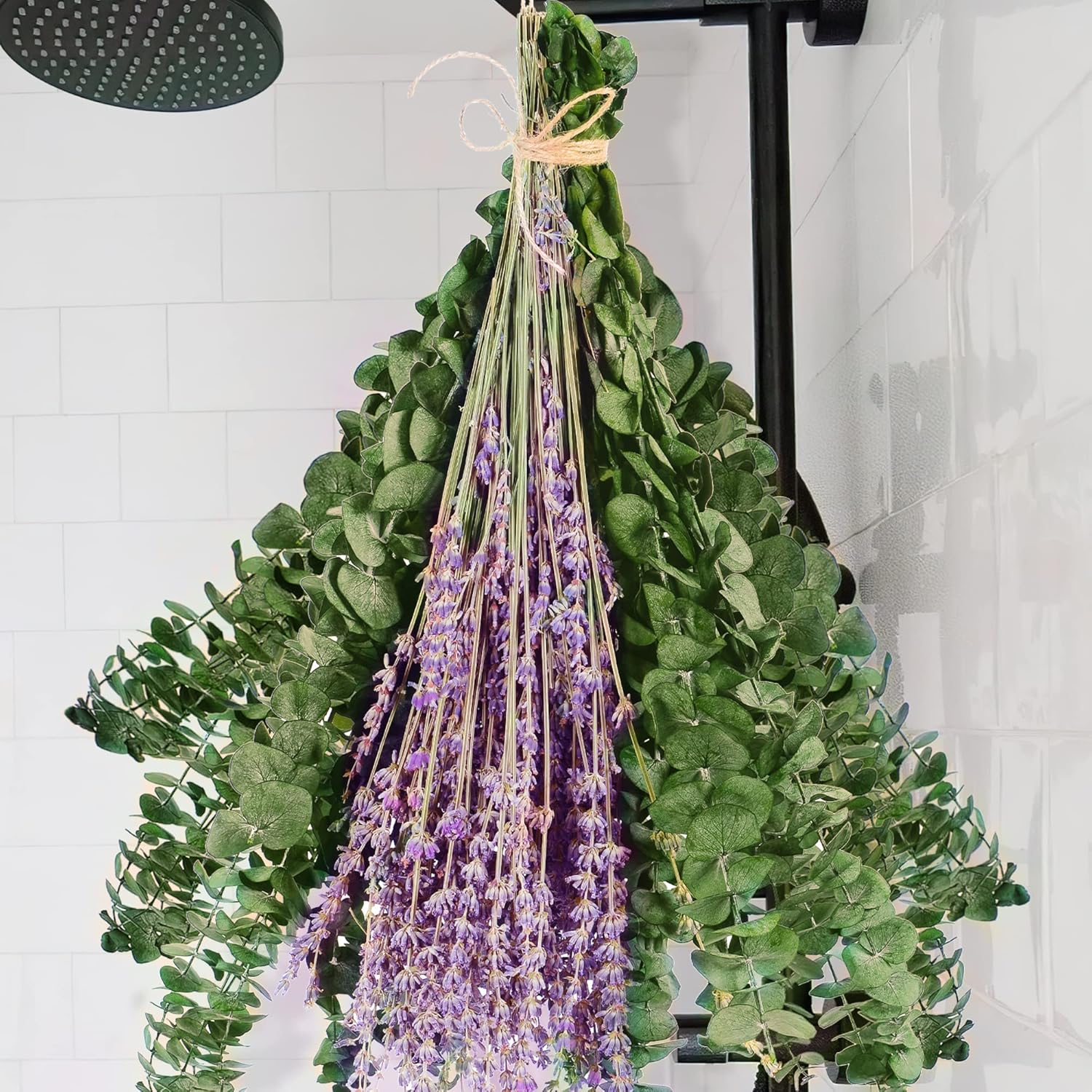 Dried & Preserved Flora - 115 Pcs Dried Preserved Eucalyptus Stems & Lavender Flowers Bundles for Shower, 17'' Natural Real Live Eucalyptus Leaves Hanging Lavender Shower Plant, Fragrance, Decor