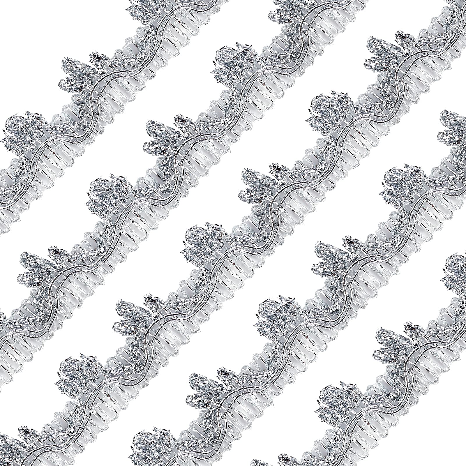 FINGERINSPIRE 13.7M Metallic Lace Trim Silver Craft Lace Ribbon Decorated Gimp Trim 18mm for Wedding Bridal, Costume or Jewelry, Crafts and Sewing