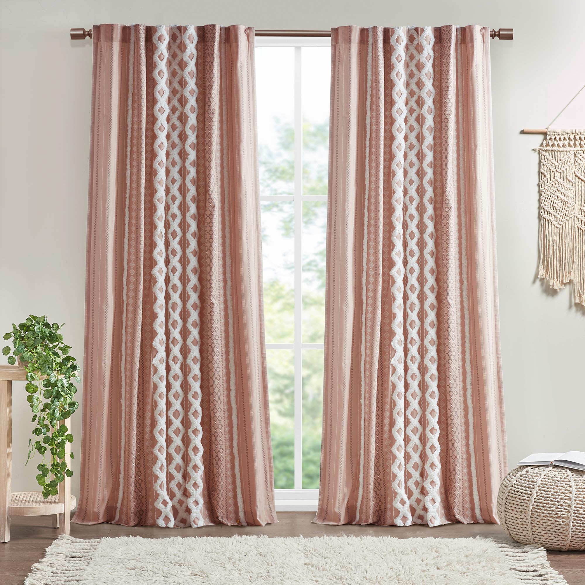 INK+IVY Imani Cotton Geometric Print, Single Panel Window Curtain Texture, Mid-Century Look Easy to Hang, Fits up to 1.25" Diameter Rod, 50" x 84", Blush — image 1