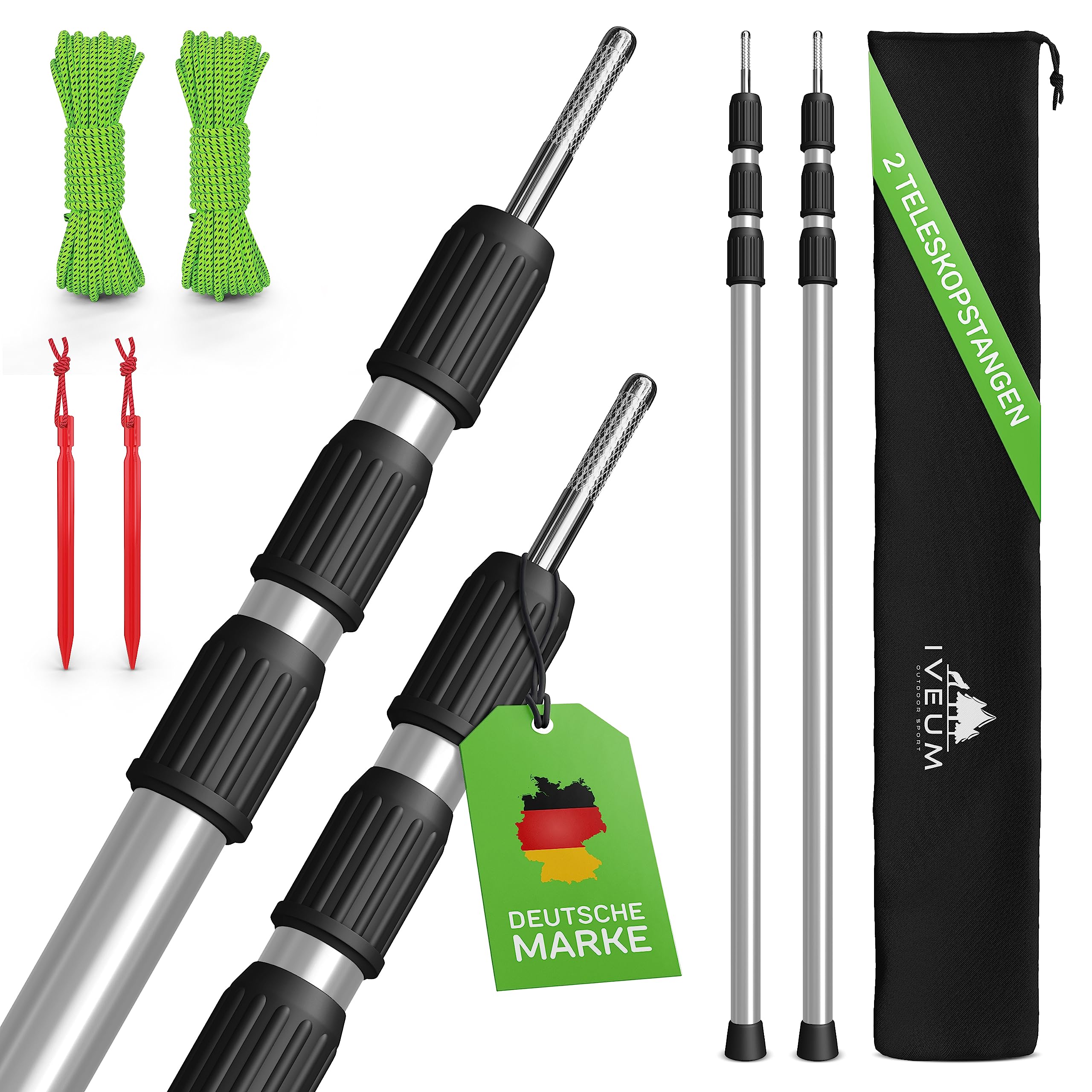 Set of 2 Aluminium Standing Rods Including Bag Between 89 cm to 228 cm - Telescopic Pole for Tents, Taps or Awning - Ultra Light Tarp Rod - Pole for Awning Attachment - Tent Pole