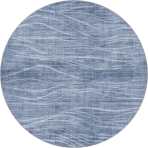 WITSHOCK 8FT ROUND RUGS FOR LIVING ROOM, MODERN STRIPED DESIGN AREA RUG, LARGE RUG FOR BEDROOM DINING ROOM OFFICE NURSERY, SOFT THIN NON-SLIP CARPETS FOR HOME DECOR, BLUE