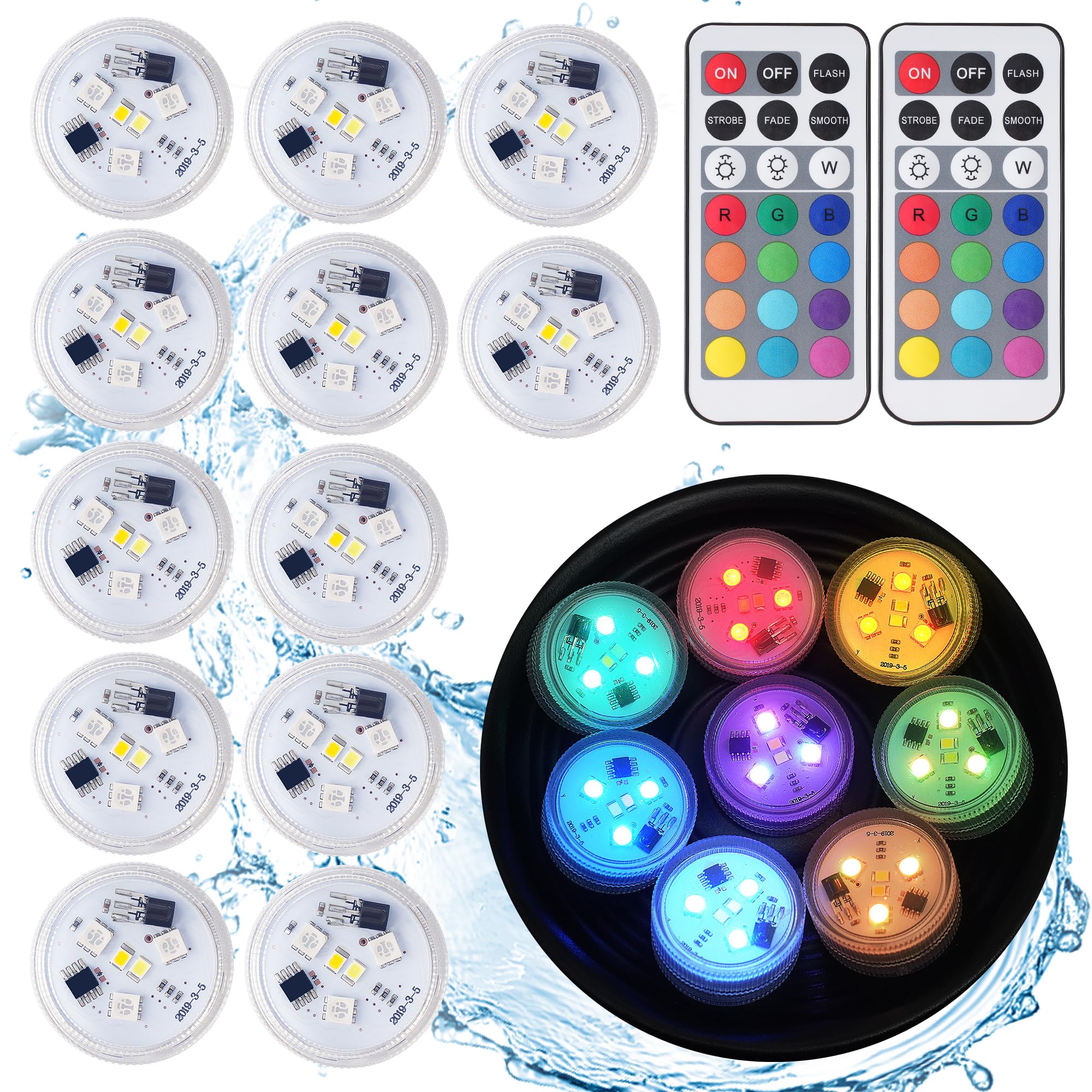 ALED LIGHT 12 Pieces Pool Lights, Mini RGB LED Underwater Light Bulbs, Diving Underwater Candles Light with 2 Remote Control for Pond, Vase, Bathtub, Aquarium, Decoration