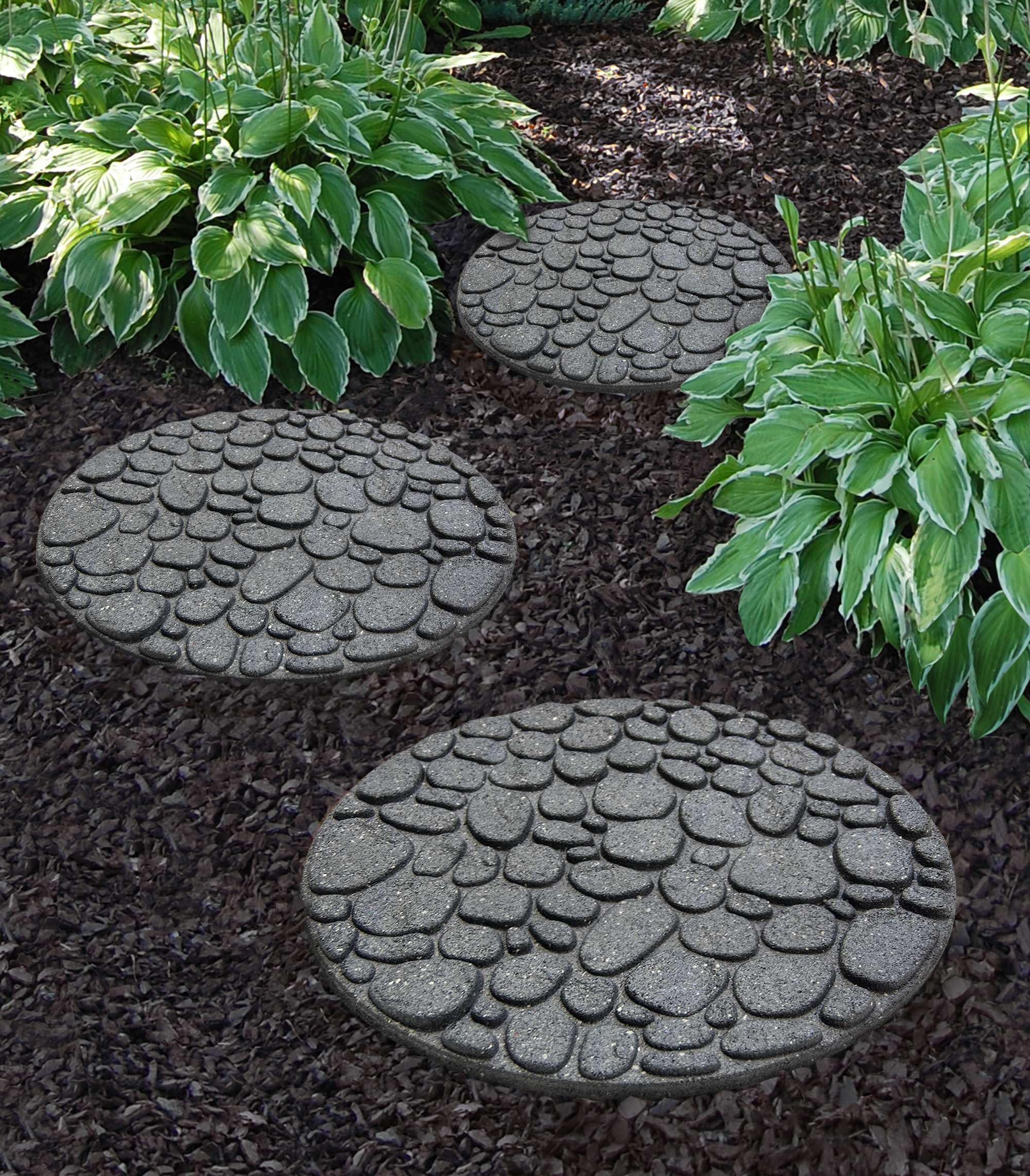 Nicoman 2-Pack 18" Round River Rock Garden Stepping Stone Recycled Rubber Steps Hard Wearing Heavy Duty Outdoor Pathway Tiles - (Grey, Dia.46cm, Set of 2)