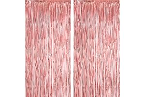 Voircoloria 2 Pack Rose Gold Foil Fringe Backdrop Curtains, Tinsel Streamers Birthday Party Decorations, Fringe Backdrop for Graduation, Baby Shower, Gender Reveal, Disco Party