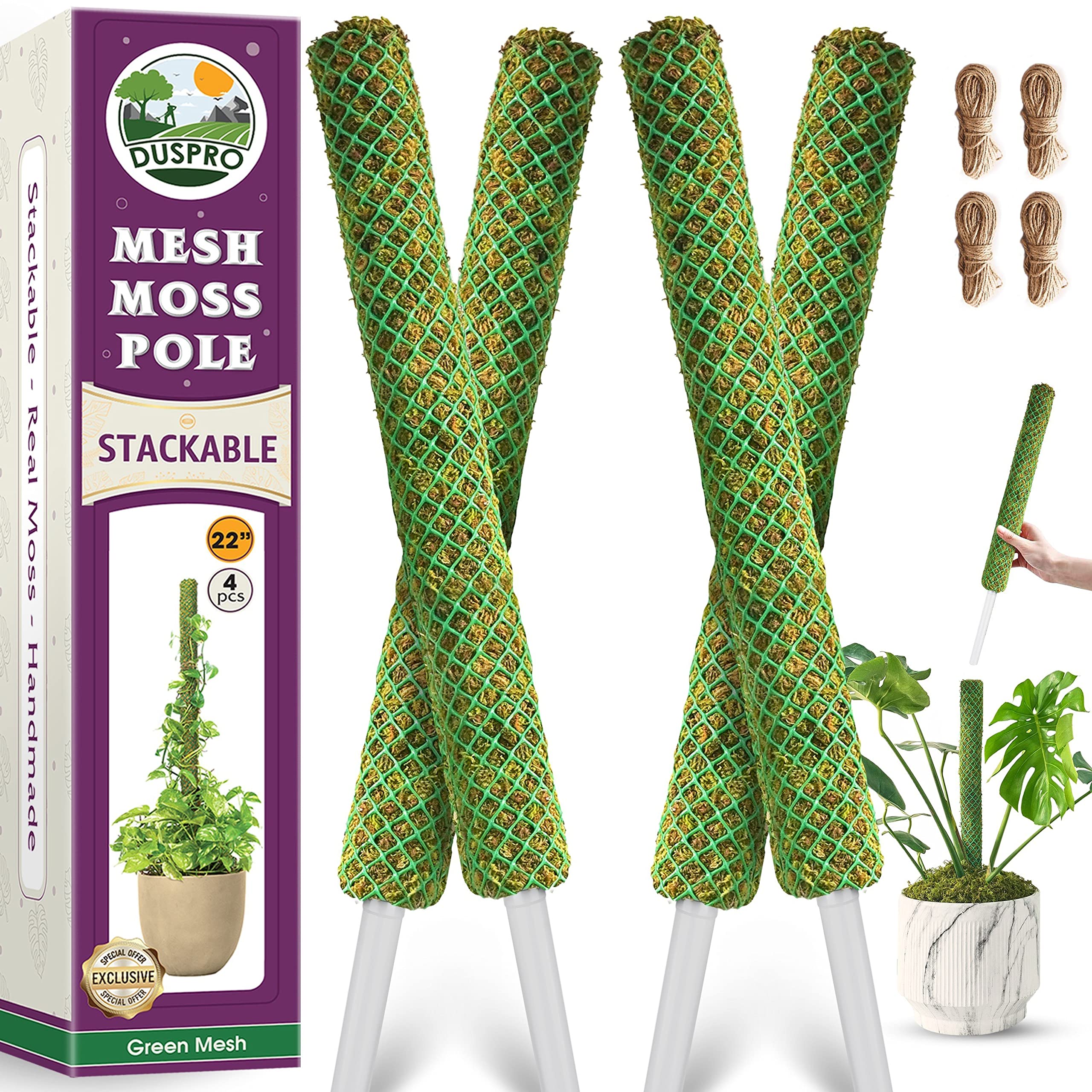 Photo 1 of Duspro Green Stackable Mesh Moss Pole for Plants Climbing Vine Supporting Monstera Trellis, for Indoor Plants Extendable Plant Pole Moss Sticks, for Potted Plant Stakes 4Pack 71''
