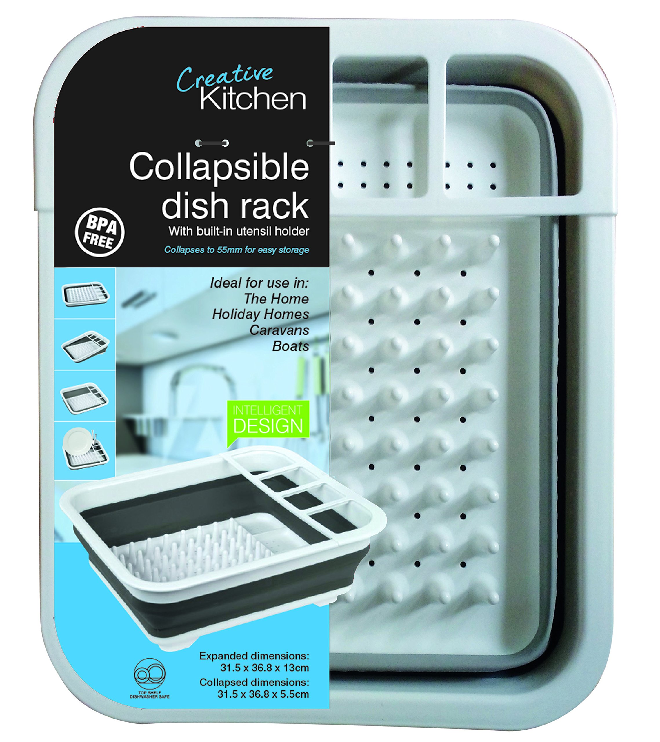 Creative Kitchen Collapsible Dish Drainer, White/Grey 37 x 31 x 6.5 cm
