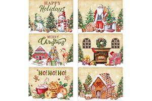 OBUSATT Christmas Placemats Set of 6 Retro Christmas Plastic Table Place Mats Merry Christmas Dining Mats Washable Xmas Holiday Rustic Vintage Table Decoration for Indoor Outdoor Christmas Party Dining Table
