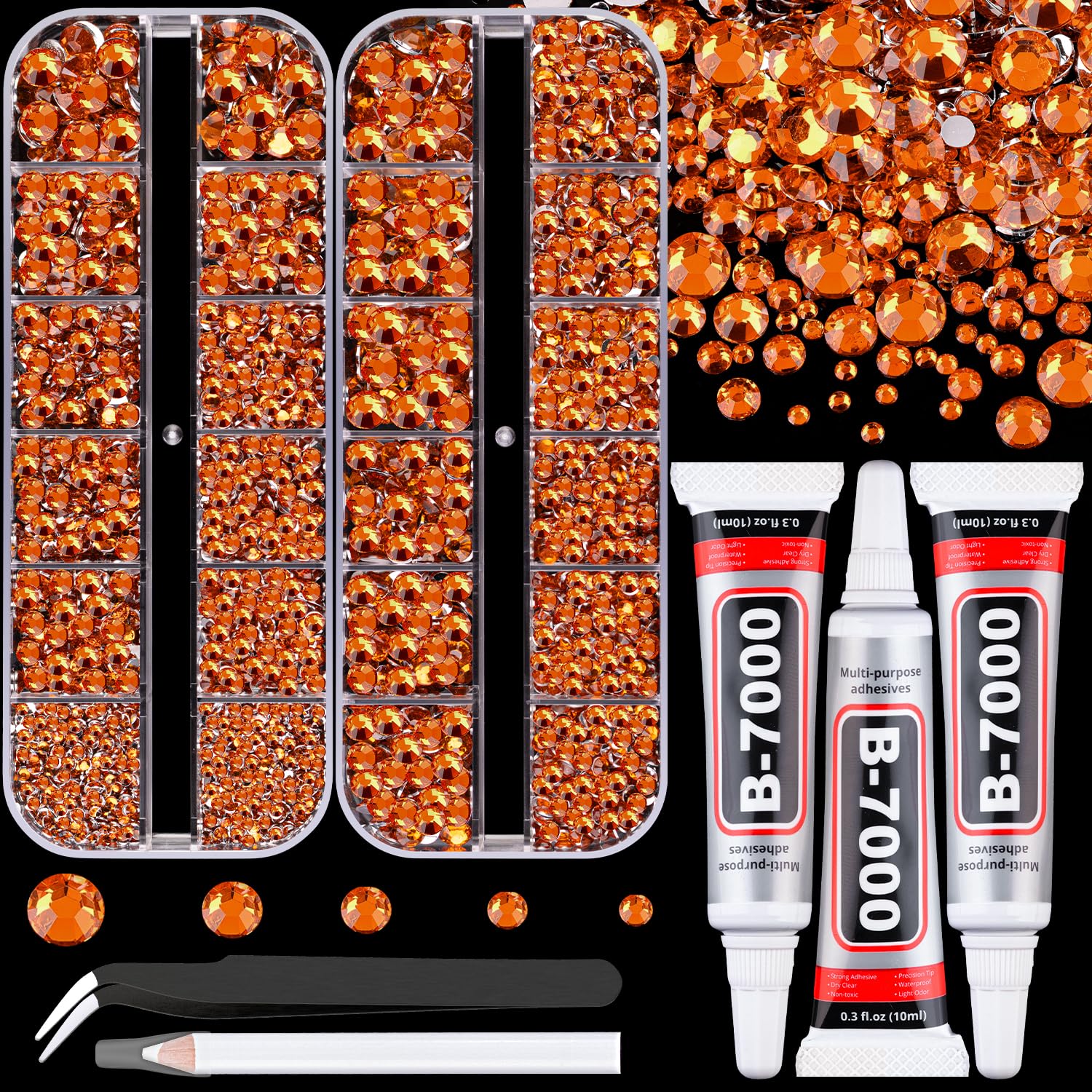 Photo 1 of Resin Rhinestones for Crafting with B7000 Jewelry Glue, 2 Boxes Orange Flatback Crystals with 3Pcs 10ml Glue for Bedazzling Crafts DIY Nail Art Makeup?Non Hotfix Gems for Clothing Shoes