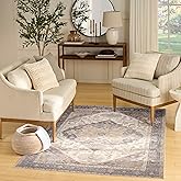 Nourison Home Vintage Washables Ivory Purple 4' x 6' Area Rug - Easy Clean, Non Shedding, Bed Room, Living Room, Dining Room,