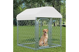 LOTFUN Outdoor Large Dog Kennel 40 x40 in, Heavy Duty Dog Enclosure with UV & Rain-Proof Fully Covered Roof, Rustproof Metal Mesh, Double Security Locks