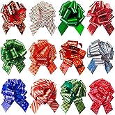 12 PCS Christmas Bows for Gift Wrapping with Ribbon 5” Wide Boxing Day Decorations, Holiday Décor Xmas Present Gift Wrapping Pull Bows Christmas Decorations