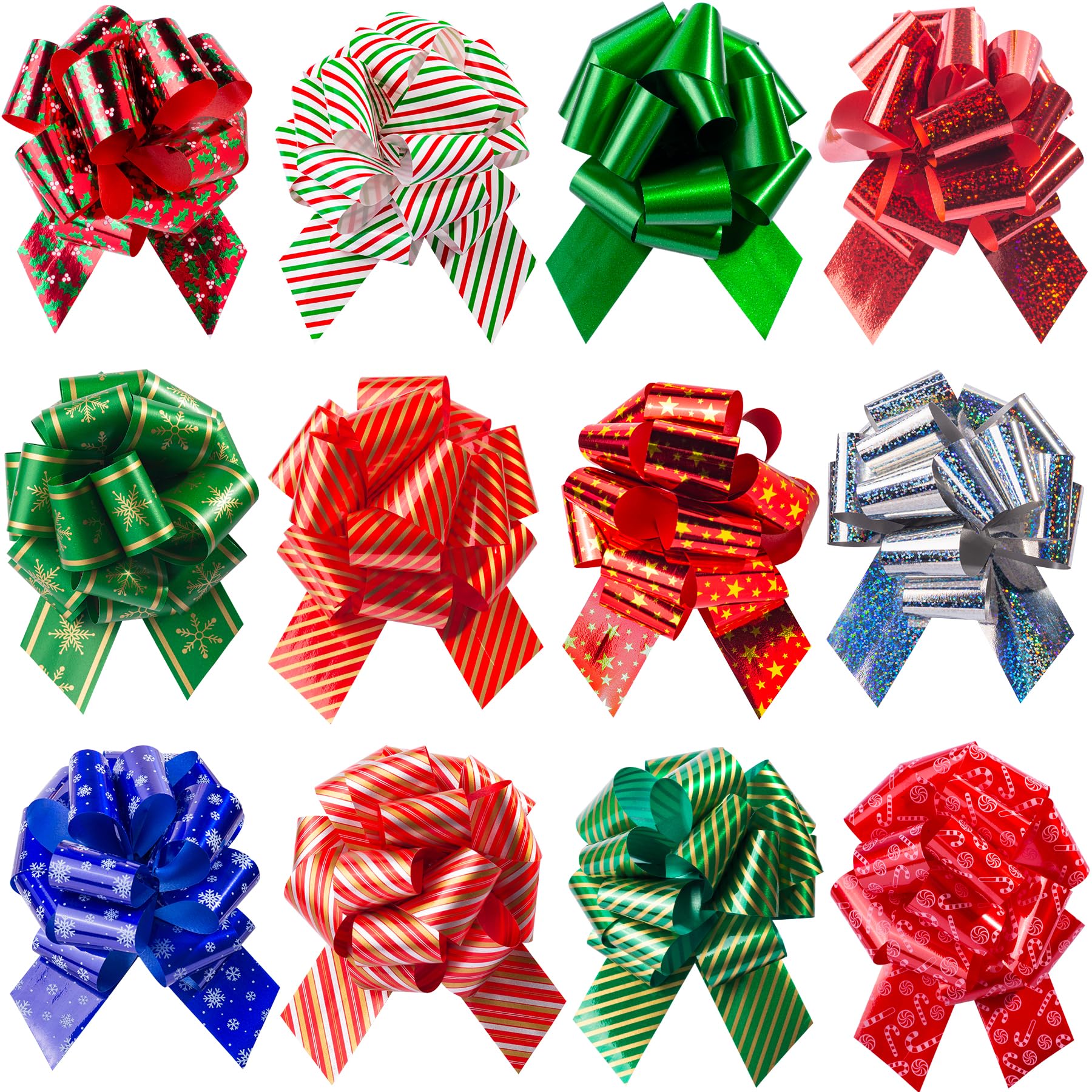 Photo 1 of 12 PCS Christmas Bows for Gift Wrapping with Ribbon 5” Wide Boxing Day Decorations, Holiday Décor Xmas Present Gift Wrapping Pull Bows Christmas Decorations