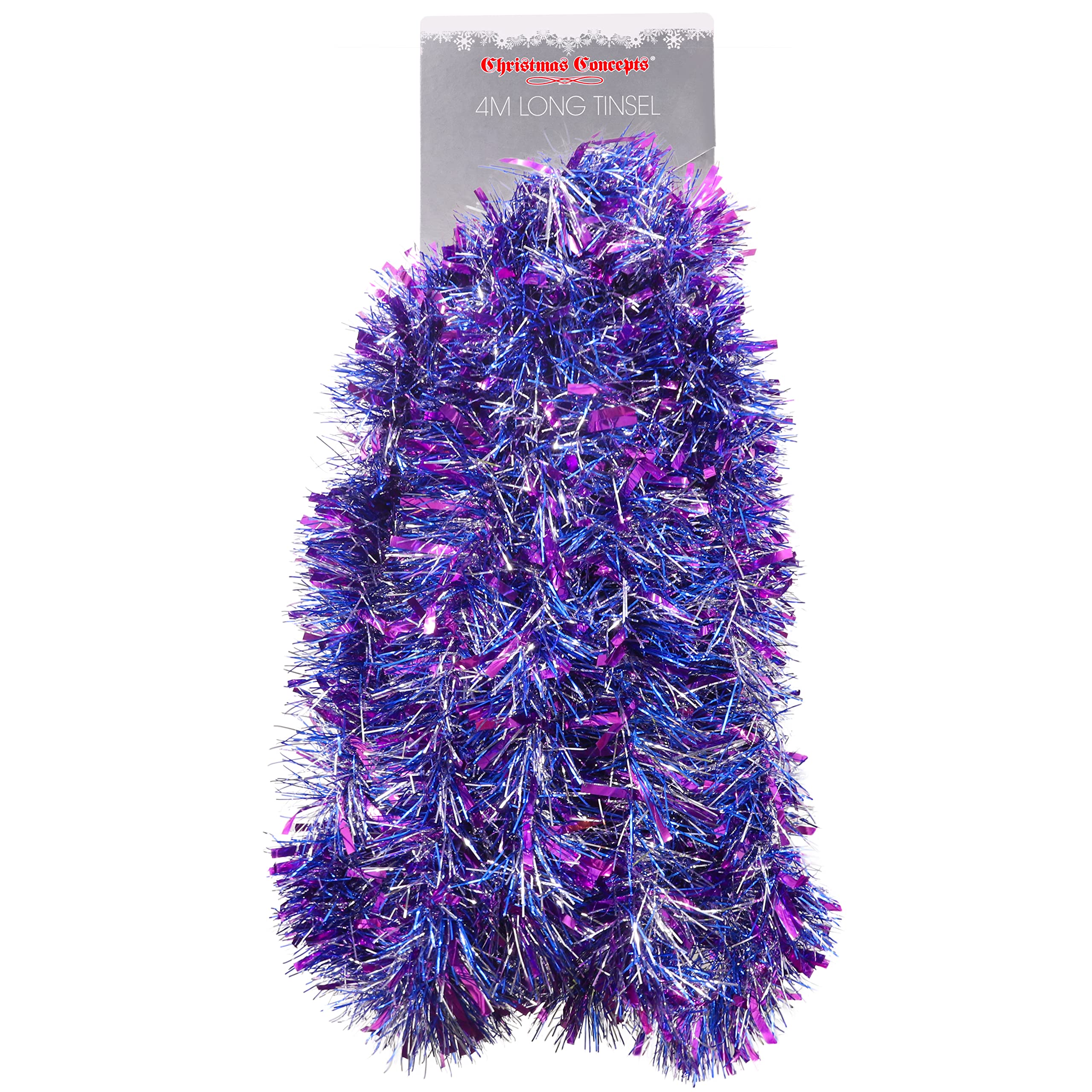 Christmas Concepts® 4m (13ft) Metre Chunky/Fine Christmas Tinsel - Christmas Decoration Tinsel (PURPLE/BLUE/SILVER)