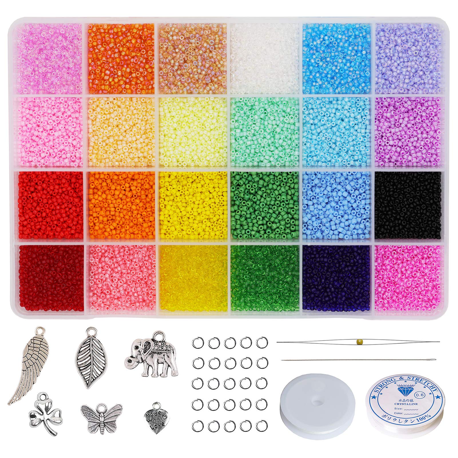 Bala&Fillic Size 2mm 12/0 Glass Seed Beads About 21600pcs in Box 24 Multicolor Assortment Craft Seed Beads for Jewelry Making