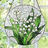 Lily of The Valley Flower Stained Glass Suncatcher, Stained Glass Window Hanging, 8 Inch Green Plants Suncatcher Decor, Gifts for Mother's Day, Mom Gift, Grandma Gift, Gifts Idea