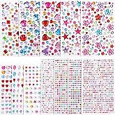 Vpqnee 12 Sheets Self-Adhesive Gem Stickers Jewels for Arts and Craft Projects, Scrapbook Rhinestone Stickers with Variety of Shapes and Sizes on Bags, Cards, Papers, Face