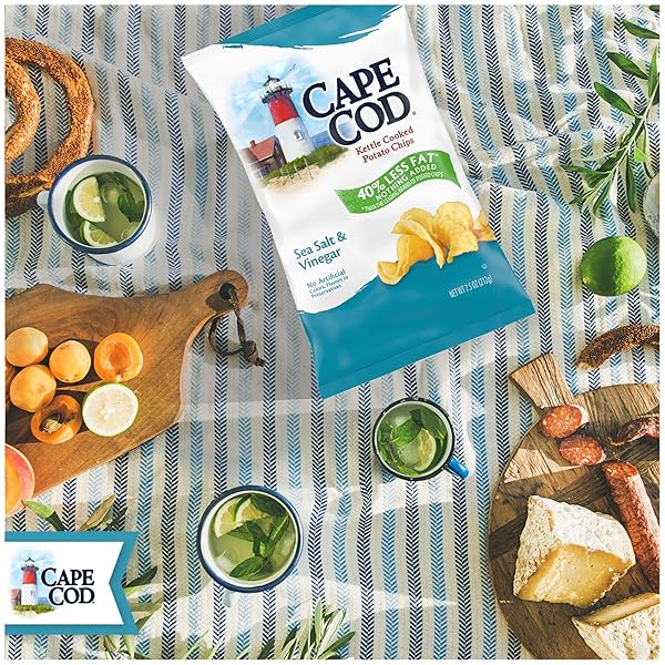 CAPE COD POTATO CHIPS, LESS FAT SEA SALT & VINEGAR KETTLE CHIPS, 7.5 OZ