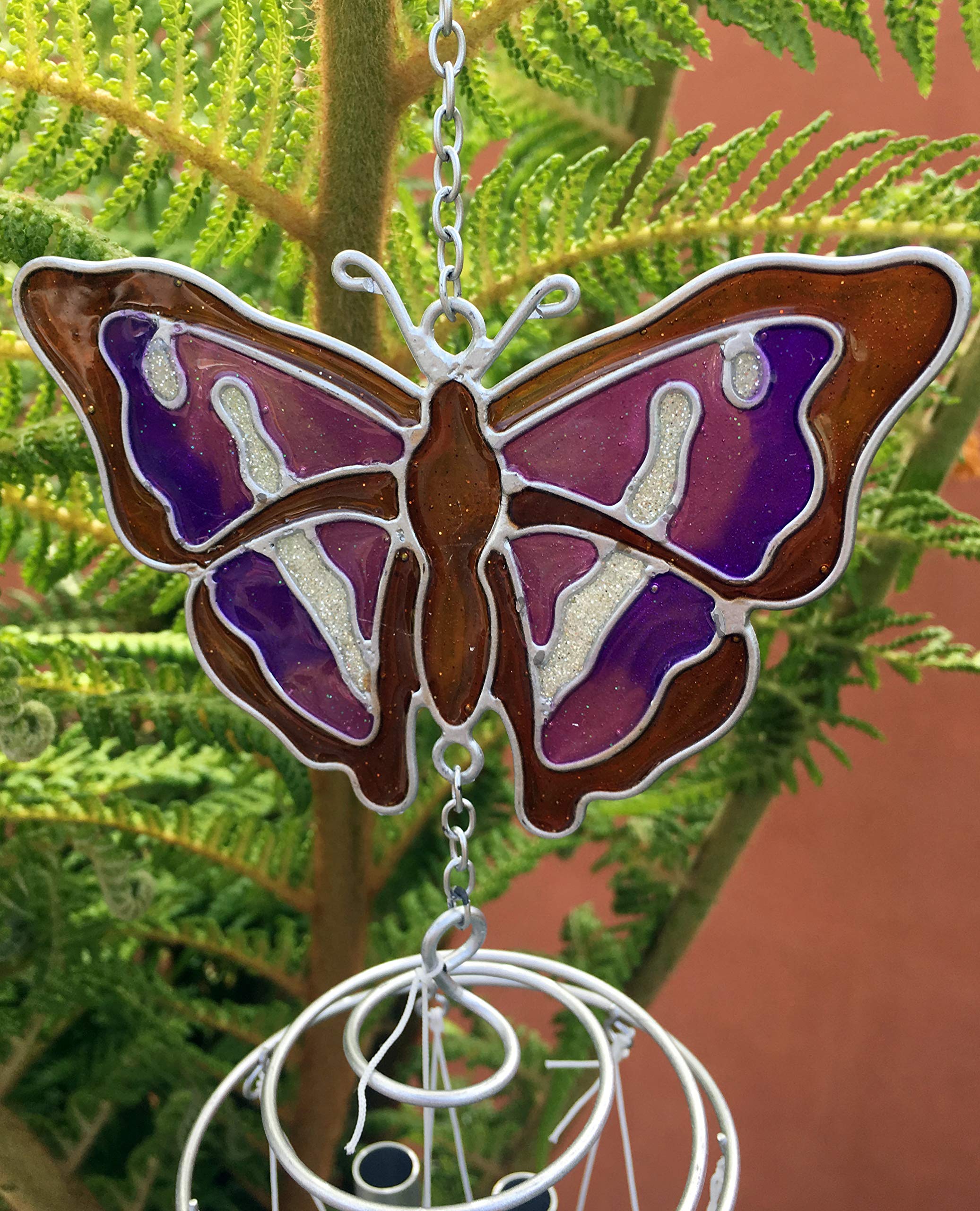 Purple Emperor Butterfly Sun Catcher Wind Chime - Hanging Home Garden Decoration