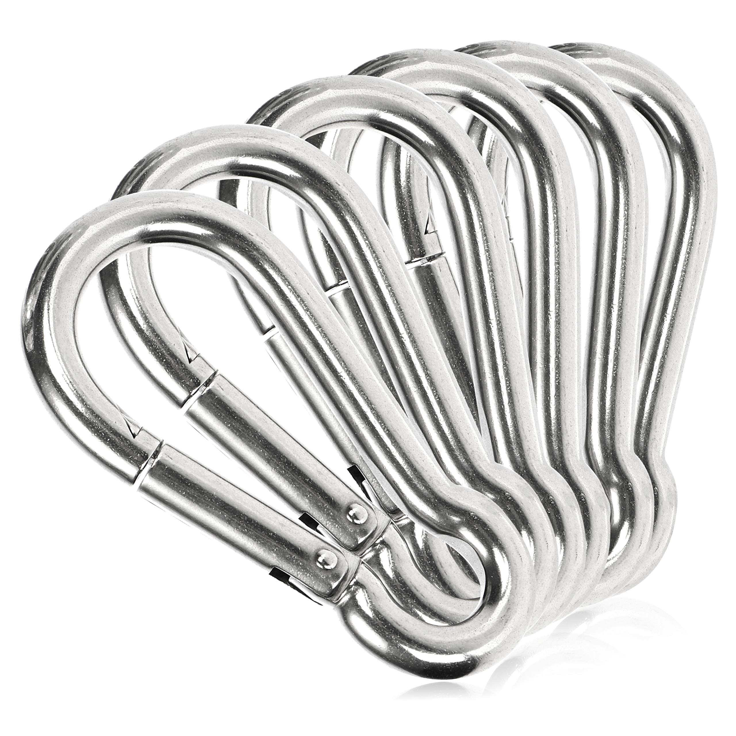 COM-FOUR® 6x Snap hooks - Premium carabiner made of weatherproof stainless steel 304 - steel hook with 65 kg load capacity for key rings, garden, household, handicraft - 60 x 6 mm