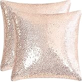 uxcell 2 Pcs Sequin Throw Pillow Covers, Shiny Sparkling Comfy Satin Cushion Covers, Decorative Pillowcases for Party/Christmas/Thanksgiving/New Year, 16 x 16 Inch, Rose Gold