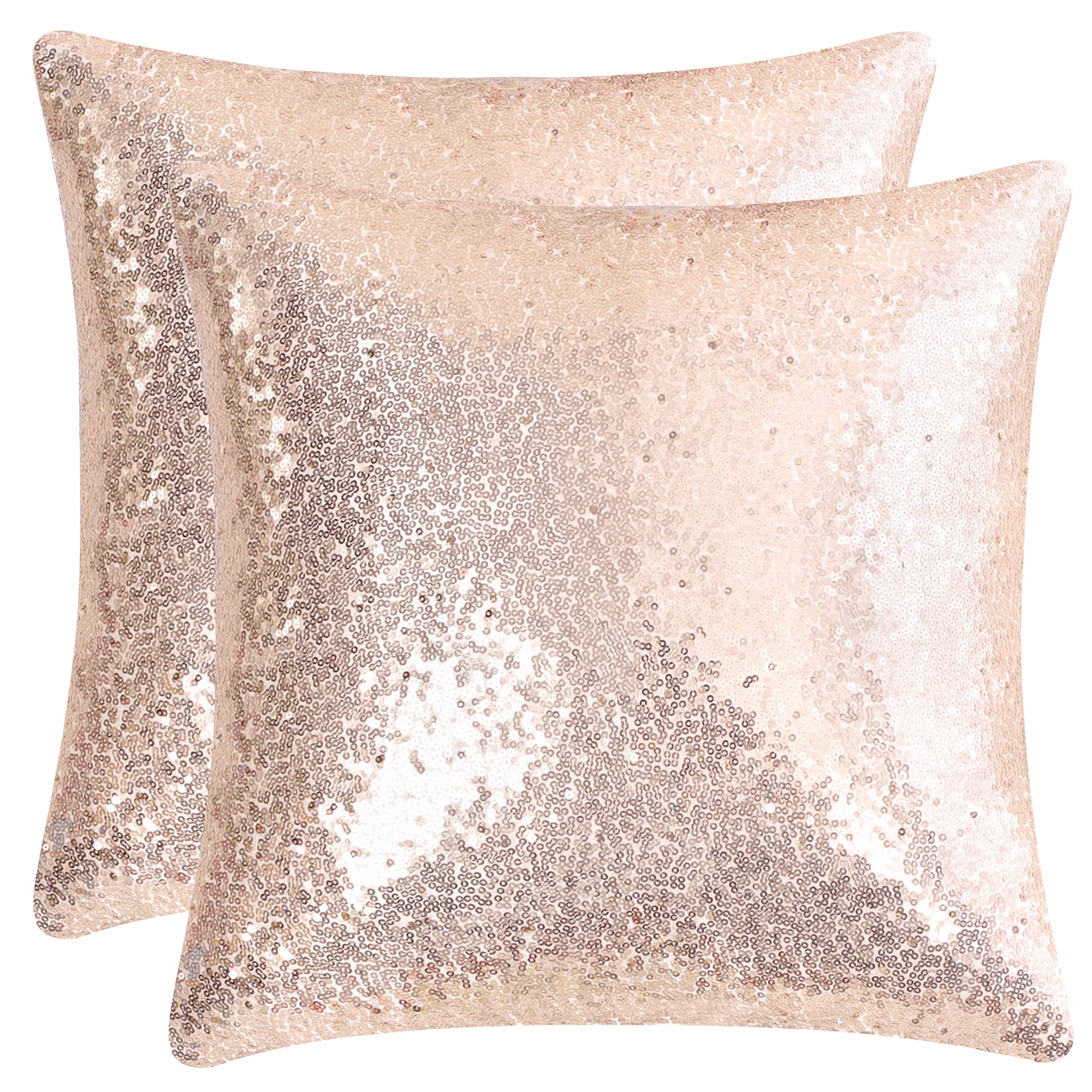 sourcing map 2 Pcs Sequin Throw Pillow Covers, Shiny Sparkling Comfy Satin Cushion Covers, Decorative Pillowcases for Party/Christmas/Thanksgiving/New Year, 40x40 cm, Rose Gold
