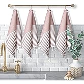 Softopia Cotton Turkish Kitchen Towels 18x26 Inches with Tassels - 4 Pack - Absorbent, Durable, Soft 100% Cotton Dish Towels for Drying & Cleaning - Machine Washable, Quick Dry - Rust