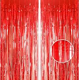YAAVAAW Glitter Red Tinsel Curtain 2x 8.3ft Door Backdrop Party Decor