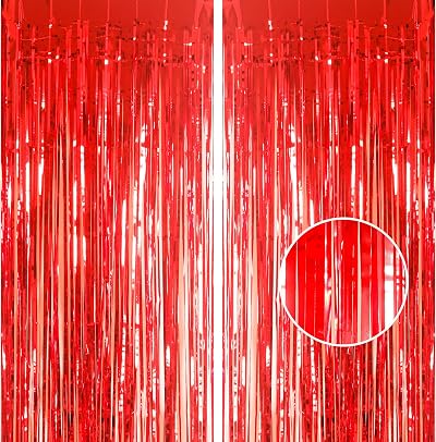 YAAVAAW Glitter Red Tinsel Curtain 2x 8.3ft Door Backdrop Party Decor