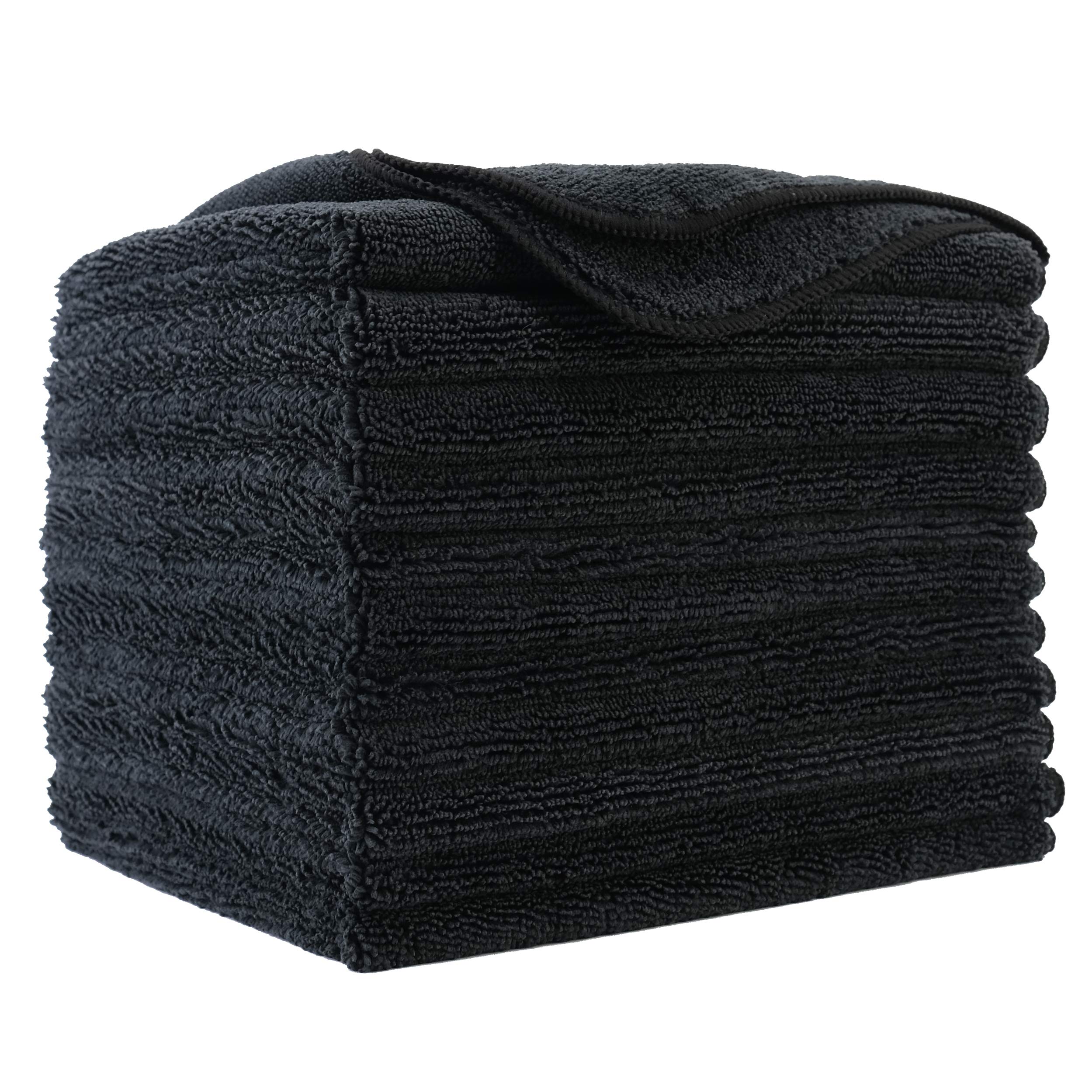 Polyte Premium Microfiber Cleaning Towel, 40 x 40 cm, 12 Pack (Black)