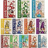 YOVOYOA Gnome Garden Flags for Outside Set of 12, Welcome Seasonal Garden Flags 12x18 Double Sided, Gnomes Holiday Lawn Flags, Gnome Winter Spring Outdoor Garden Flag for Yard Farmhouse Decor