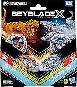 Beyblade X Jurassic World Collab T. Rex vs Mosasaurus Multipack Set 4 Tops & 2 view 1