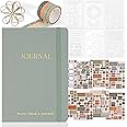 ZICOTO Ultimate All-in-One Journaling Kit - Incl. Journal Notebook With Linen Hardcover and Dotted Pages, Stencils, Stickers, Washi Tapes, Paper Clips and More Bullet Checklist Supplies