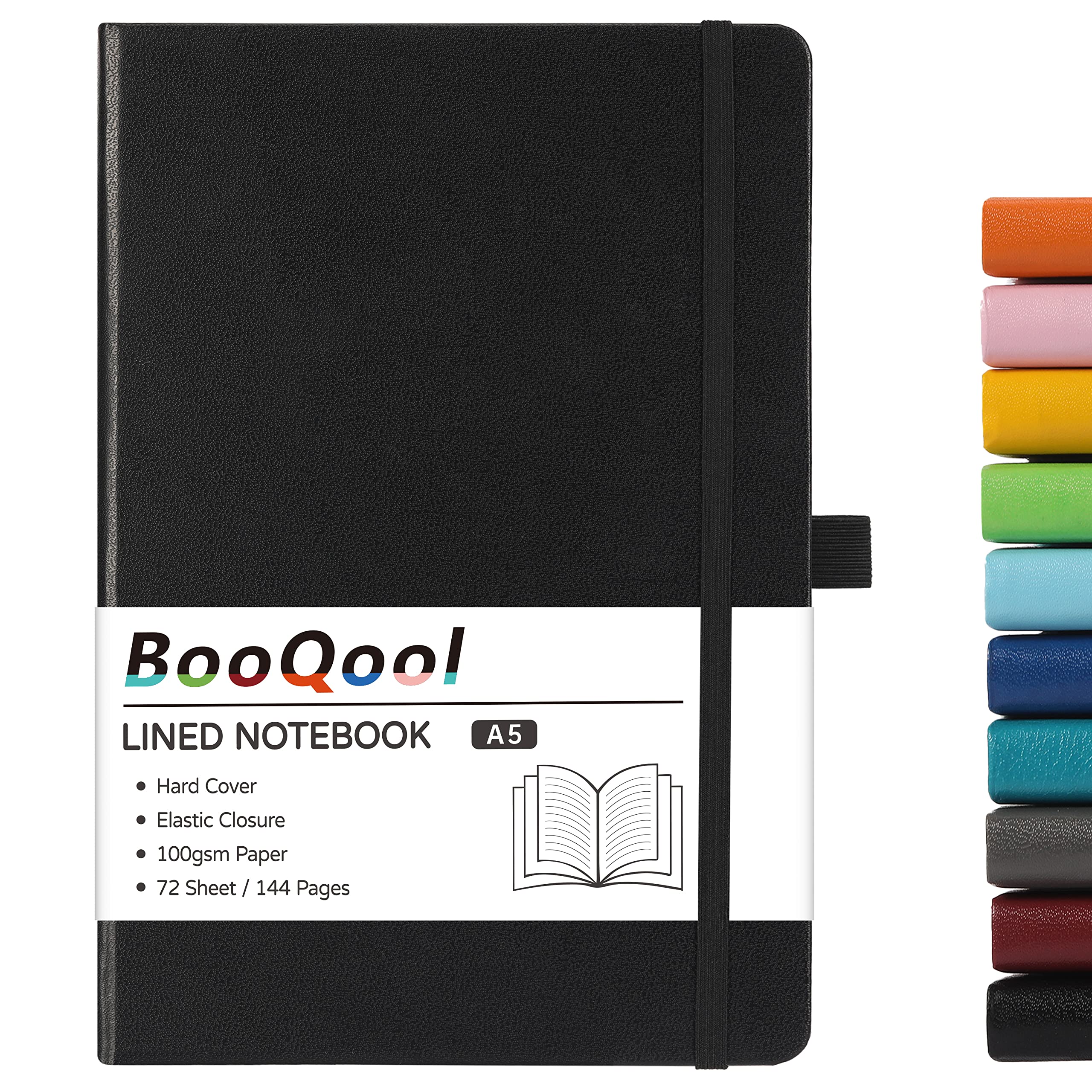 A5 Notebook - Notebook A5 with Premium Paper, Faux Leather Notebook, 5.7" X 8.4", Hardcover, 144 Pages - Black — image 1