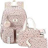 Hidds School Backpack with Lunch Box for Teens Girls Women 15.6 Inch Laptop College Backpacks with Lunch Bag Bookbag Set Corduroy Kids Elementary Middle High Bag Students Daypack - Pink Bowknot Set