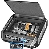 TOPMEDA Gun Safe with LCD Display, ≤0.1s Quick Access Handgun Safe for 2-4 Pistols, Hand Gun Lock Box with Fingerprint | Keypad | and Keys for Home Drawer Bedside Nightstand