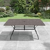 Nixtopia Rectangle Outdoor Patio Dining Table for 6, 63"x38"x28" | Hand-painted Tabletop, Black Metal Frame, 1.6" &amp; 1.9" Adjustable Umbrella Hole, 100LBS Max Load