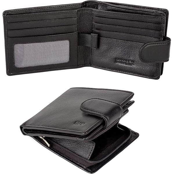 YOOMALL Men's Genuine Leather Bifold Wallet - 10 Card Slots, ID Window & Coin Pocket