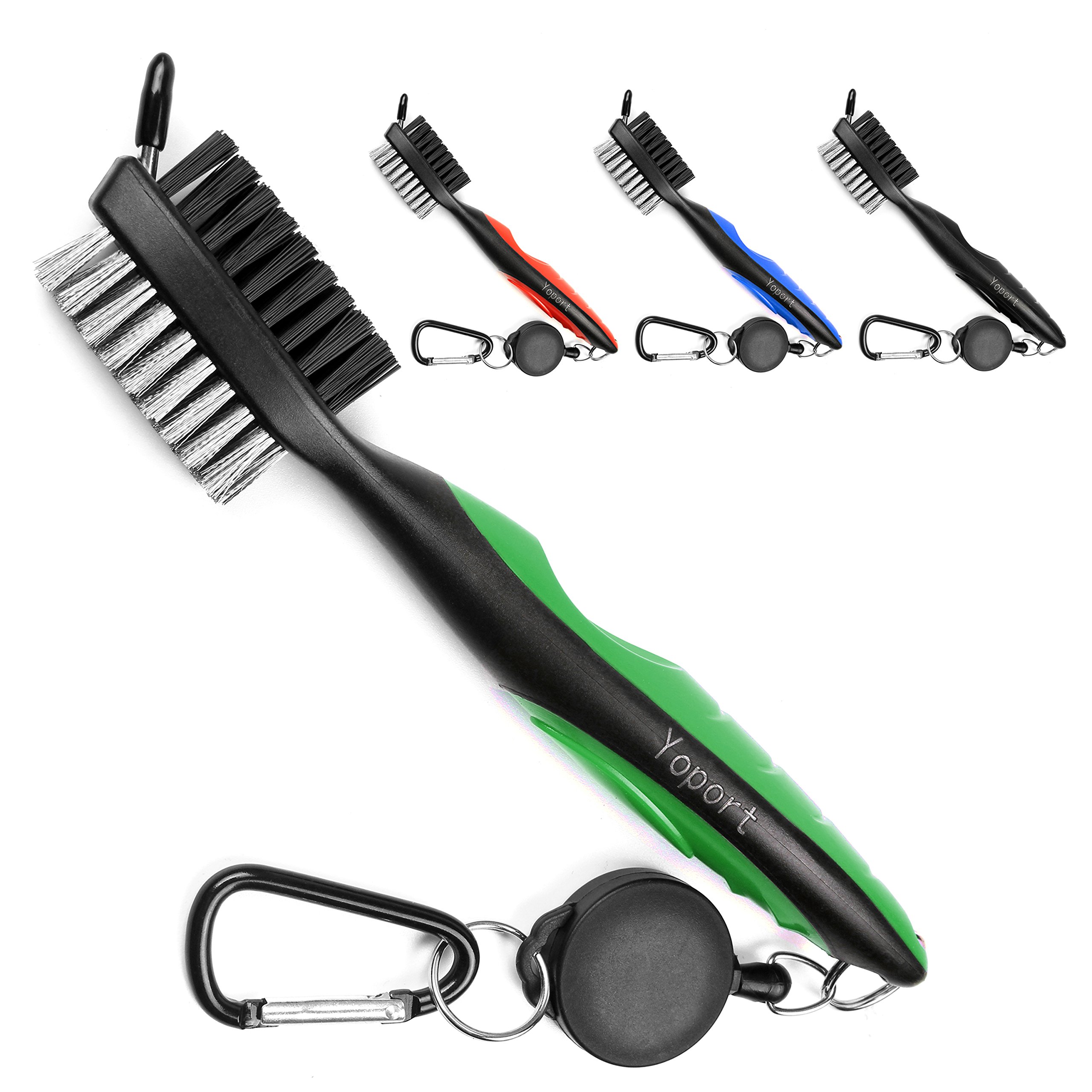 Yupro lightweight 2Ft retractable golf B heads cleaning paste, double sided multi purpose ball cleaning clip kit club groove cleaning paste with Zip Line aluminium carabiner, (Grüne+Schwarz)