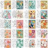 Sherr 20 Pcs Stretched Pre Drawn Canvas Afro Queen Black Art for Painting for Adults Outline Pre Drawn Stretched Cotton Canvas to Paint Party Set, 8 x 10''(Floral)