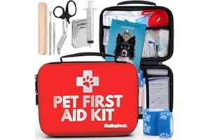 RUBYLOO Dog First Aid Kit | Vet Approved Pet First Aid Supplies to Treat Dogs & Cats in an Emergency | Pet First Aid Kit Book, Tick Remover, Slip Leash & Medical Essentials for Home, Camping, Car, RV, Travel