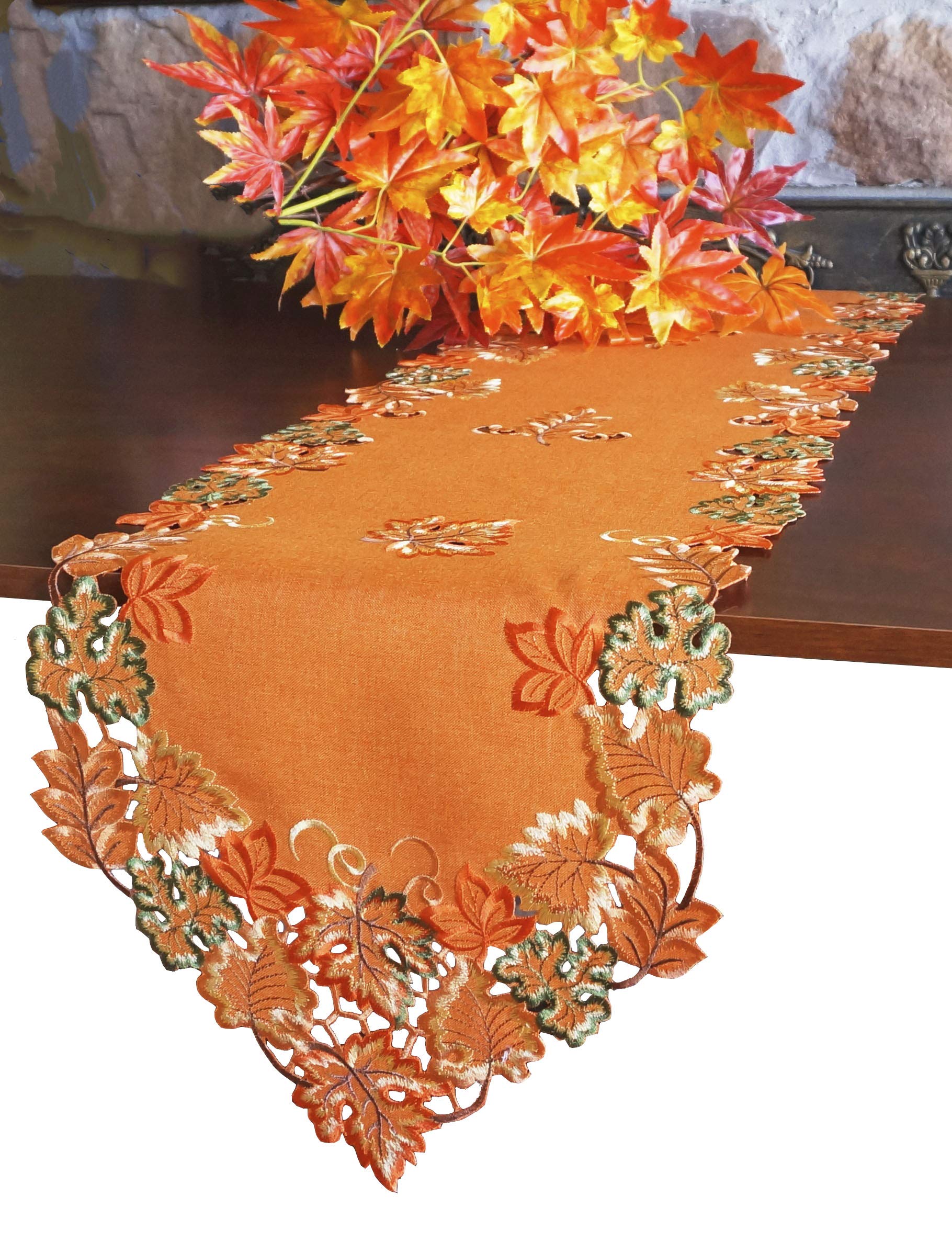 Harvest Fall Table Runner 13"x54",Cutwork Embroidered Maple Leaves Dresser Scarf Table Topper for Thanksgiving's Day Home Dinner Holiday Party Decoration