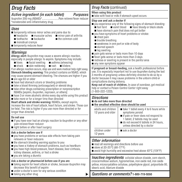 GOODSENSE IBUPROFEN TABLETS, 200 MG, PAIN RELIEVER AND FEVER REDUCER, 100 COUNT