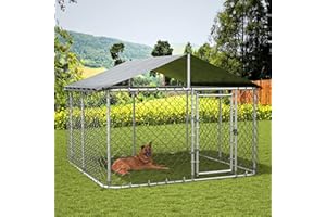Gotland Outdoor Dog Kennel Large Dog House Galvanized Steel Fence Dog Playpen Puppy Exercise Cage UV-Resistant & Waterproof Cover and Secure Lock, Metal Mesh Barrier Dog Enclosures for Garden
