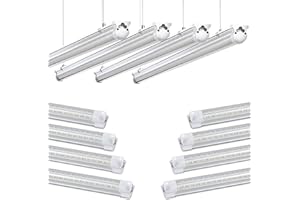 Skymoatled 8Pack 4FT LED Shop Light Garage Lights,50W 5000K/Daylight White 7550LM,Hanging/Surface Mount,Plug and Play,Linkable LED Shop Lights,T8 4FT Tube Light for Warehouse Workshop Basement
