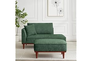 KHSDJSRUY Upholstered Chaise Lounge Chair Indoor with Ottoman Boucle Chaise Lounge Fluffy Reading Chairs for Office Living Room Bedroom Relaxing (Green)