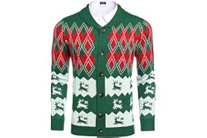 COOFANDY Mens Christmas Cardigan Sweater Shawl Collar Knitted Xmas Cardigans Button Up Knitwear
