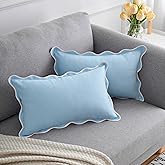 Mayler Yee Scalloped Pillow Covers Set of 2 for Living Room | Spring Decorative Sofa Couch Lumbar Pillows | Boho Sytle Decorative Home | Aesthetic Funky Preppy Pillow Cases (Blue, 12x20 Inch)