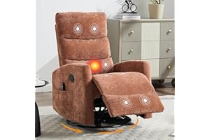 EZZUP Manual Swivel Rocker Recliner Chair for Adults, Overstuffed Reclining Glider Chair for Nursing with Vibration Massage & Heat, Living Room Rocking Recliner 3-Stage backrest, Chenille Fabric Orange